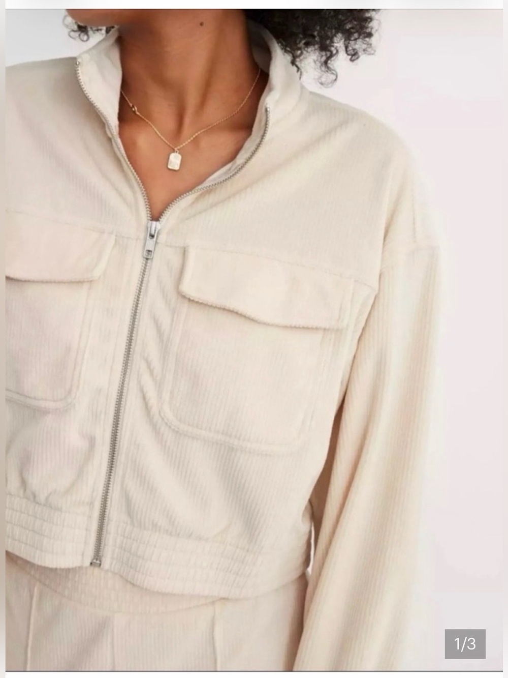 Aerie Groove-On Velour Cropped Corduroy Jacket Cream XL